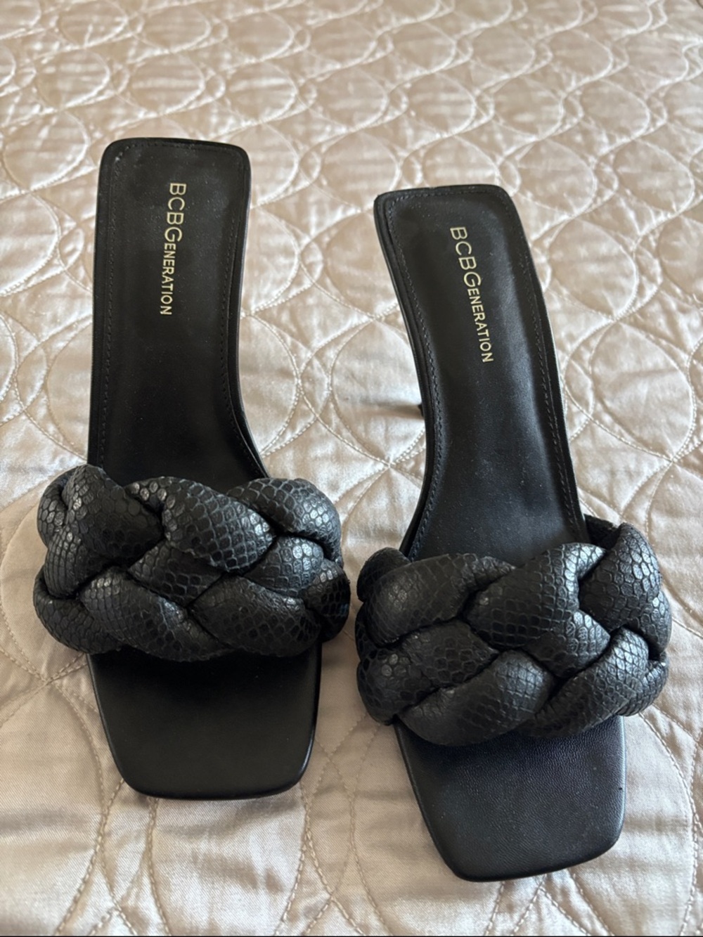 BCBGeneration Black Braided Slide Sandals